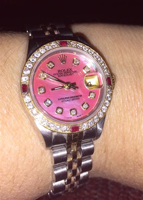 rolex mother of pearl diamond|rolex pink face diamond bezel.